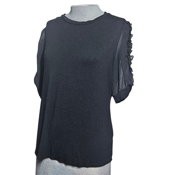 Carmen Black Puff Sleeve Tee Size Medium - Picture 1 of 4
